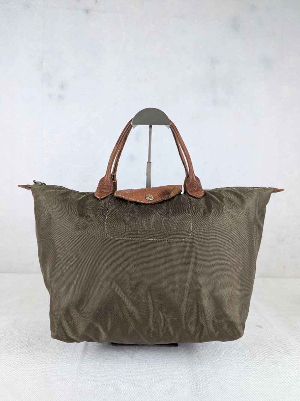 Longchamp Green Nylon Shoulder Bag Used Le Pliage Tote Handbag Lightweight